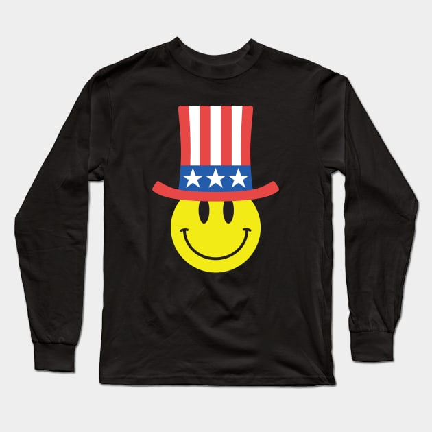 Happy Face Emoji Uncle Sam Long Sleeve T-Shirt by artbitz